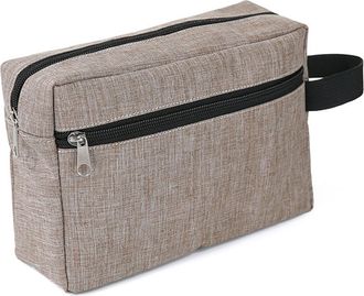Generic Portable Double Layer Female And Male Cosmetic Bag Multi Function Digital Bag Cloth Travel Storage Bag Toiletry Bag Clutch with Hand Strap Canvas (Kha