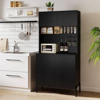 Costway Costway Kitchen Pantry Cabinet 164cm Kitchen Storage Hutch w/Power Outlets in Black