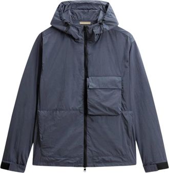 Woolrich Glanzende Nylon Jas met Capuchon - Heren - Zomerjassen - Blauw - XL - Nylon - Jassen