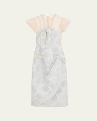 Simone Rocha Embellished Tulle Layered Floral-Jacquard Midi Dress