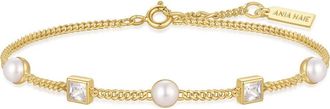 Ania Haie Cultured Pearl & Cubic Zirconia Station Bracelet in Shiny Gold at Nordstrom