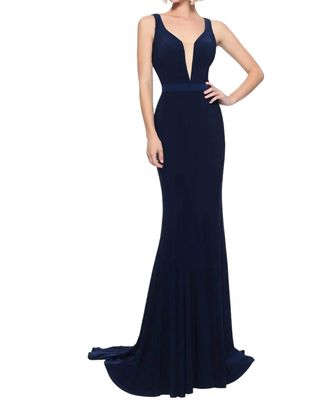 Sherri Hill Mermaid Sleeveless Prom Dress In Navy
