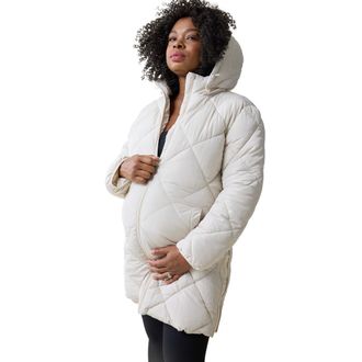 Ingrid & Isabel Grow With You Maternity Hooded Long Parka Jacket in Stone at Nordstrom, Size X-Large