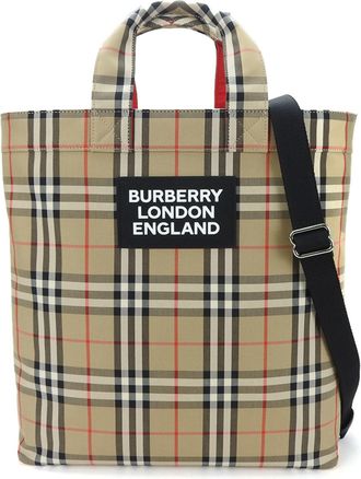 Burberry Beige Black Polyester Cotton Shoulder Bag Tote Bag (Pre-Owned)
