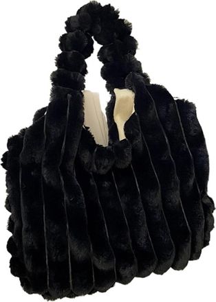 Generic Womens Plush Bags Womens Soft Plush Underarm Bags Winter Fluffy Casual Handbags Large Capacity Ladies Shoulder Furry Tote(Black)