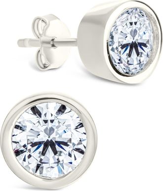 Sterling Forever Bezel Cubic Zirconia Stud Earrings in Silver at Nordstrom