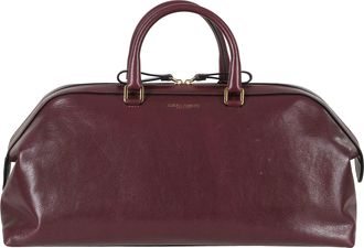 Alberta Ferretti Bordeaux Double Zip Embossed Logo Leather Tote Bag