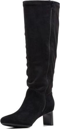 Clarks Kyndall Rise Boots Womens Black Square Toe Side Zip Knee High LION648
