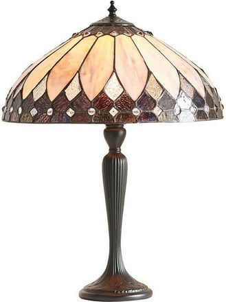 Loops Tiffany Glass Table Lamp Light Dark Bronze & Rich Cream Art Deco Shade i00178