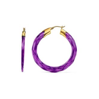 Gold & Honey Womens Swirl Twist Lucite Birthstone Hoop Earrings In February - Amethyst