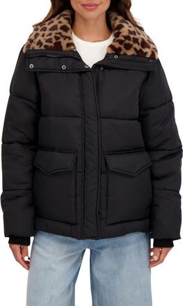 Sebby Water Resistant Faux Fur Collar Puffer Jacket in Black at Nordstrom Rack, Size X-Large