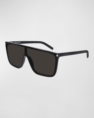 Saint Laurent Mens Mask Flat-Top Propionate Shield Sunglasses