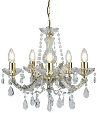 Searchlight Klassischer, dimmbarer Kronleuchter Marie Therese &oslash; 48 cm, 5-flammig, Gold