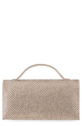 Jessica McClintock Felicia Rhinestone Embellished Top Handle Clutch in Gold Cheveron at Nordstrom Rack