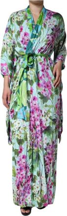 Dolce & Gabbana Bloemen Zijden Kimono Maxi Jurk - Dames - Wikkelkleedje - Veelkleurig - M - Kleedjes