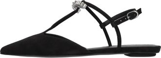 Stuart Weitzman Tully Kristal T-band - Dames - Ballerinas - Zwart - 34 1/2 EU - Leer - Schoenen