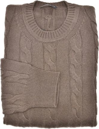 Manrico Cashmere Kabelgebreide trui - Bruin