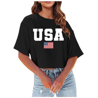 Generic 4th of July Tee Memorial Day Tshirt American Flag Crop Tops Women USA Crop Shirt Patriotic Girls Crop Tops 2025 New Blouses for Women UK Tops for Wome