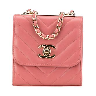 Chanel Pre-owned Mini Chevron Lambskin Trendy CC Chain Wallet - Dames - Pre-owned - Roze - Maat: ONE Size Leer