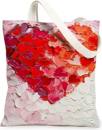 Generic Heart Canvas Tote Bags, Love Design Reusable Grocery Bags, Spring Vintage Lightweight Washable Shoulder Strap for Outdoor T, Peach, 13x15 Inch