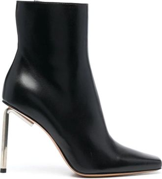 Off-white Zwarte leren enkellaarsjes - Dames - Laarzen met Hak - Zwart - 39 EU - Leer - Schoenen