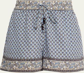 Veronica Beard Vilvaldi Scarf-Print Cotton Voile Shorts
