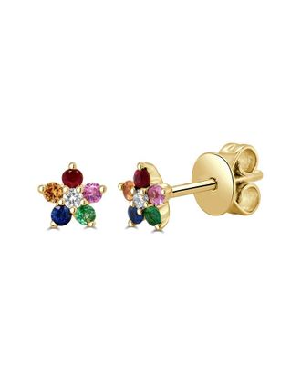 Sabrina Designs 14K 0.22 Ct. Tw. Diamond & Sapphire Flower Studs