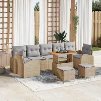 vidaXL Vidaxl - Conjunto De Sof&aacute; De Jard&iacute;n Con Coj&iacute;n 10 Pcs Beige Polirat&aacute;n