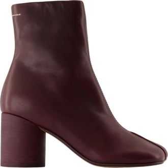 Maison Margiela Schoenen, Dames, Rood, 37 1/2 EU, Leer, Bordeauxrode Leren Enkellaarzen