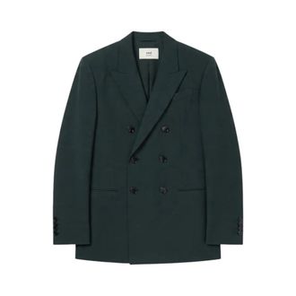 Ami Lichtgewicht wollen twill jas met 6 knopen - Heren - Jassen - Groen - Maat: M Wol