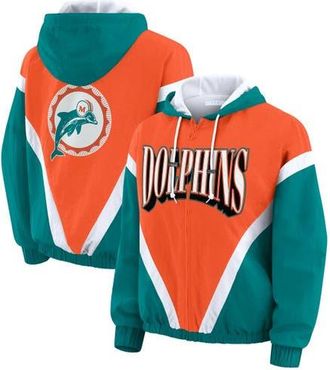 WEAR by Erin Andrews Womens WEAR by Erin Andrews Orange/Aqua Miami Dolphins Retro Crinkle Full-Zip Hoodie Windbreaker at Nordstrom, Size Xx-Large
