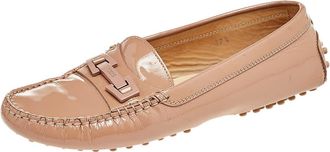 Tod's Tods Beige Patent Leather Logo Bit Slip On Loafers