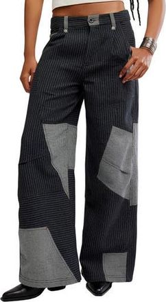 Free People This or That Patchwork Wide Leg Pants in Black Combo at Nordstrom Rack, Size 4