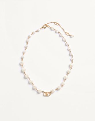 Valentino Garavani Collana VLogo Signature in Metallo e Perle in Vetro Donna ORO/CREMA UNI