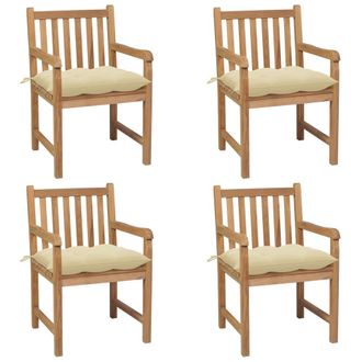 vidaXL Sillas De Jard&iacute;n Con Cojines 4 Uds Madera De Teca Blanco Crema Vidaxl