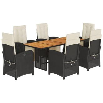vidaXL Set De Comedor De Jard&iacute;n 7 Pzas Y Cojines Rat&aacute;n Sint&eacute;tico Negro Vidaxl