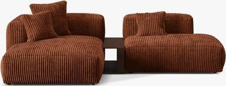 MICADONI Modulares 3-Sitzer Design Ecksofa Martina inkl. Beistelltisch - Cordbezug Brick