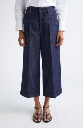 Max Mara Efedra Crop Cotton Blend Wide Leg Denim Pants in Midnight Blue at Nordstrom, Size 0