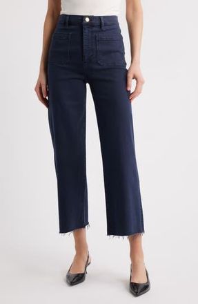 Frame Denim The Anchor High Waist Wide Leg Jeans in Navy Raw Fray at Nordstrom Rack, Size 32
