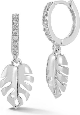 Glaze Jewelry Cubic Zirconia Leaf Drop Huggie Hoop Earrings in Silver at Nordstrom Rack