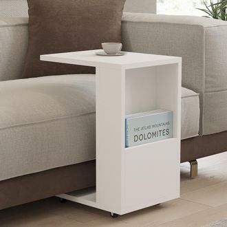 Dmora Mesa De Centro Monticano, Con Ruedas, 2 Compartimentos, Forma Rectangular, 30x40x50h Cm Blanco