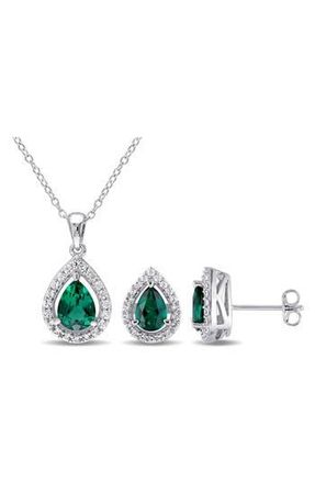 Delmar Lab Created Emerald and White Sapphire Pear Earrings & Necklace Set in Green at Nordstrom Rack