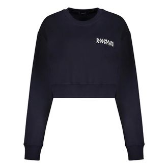 Balmain Sweatshirts, female, Blue, Size: XS Crop Sweatshirt