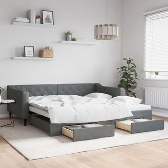 vidaXL Sof&aacute; Cama Nido Con Cajones Tela Gris Oscuro 100x200 Cm Vidaxl