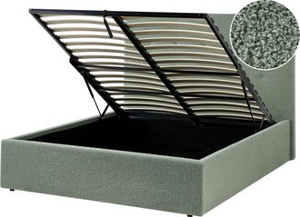 Beliani Cama Con Almacenaje Moderna Tapizada De Boucl&eacute; Verde Con Somier 140 X 200 Cm Lorient