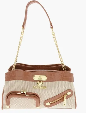 Moschino LOVE Braided Fabric Handle Bag with Crocodile Effect Faux Le size Unic