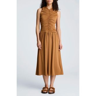 Kenneth Cole Ruched Sleeveless A-Line Midi Dress in Soft Cocoa at Nordstrom, Size X-Large