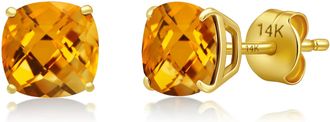 MAX + STONE 14k Yellow or White Gold 6MM Cushion Cut Gemstone Solitaire Gemstone Studs
