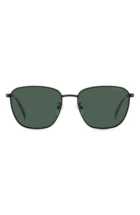 Polaroid 56mm Polarized Rectangular Sunglasses in Matte Black/Green Polarized at Nordstrom