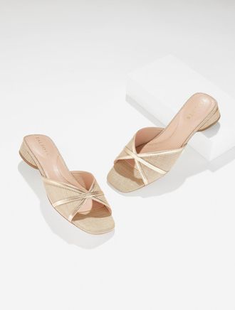 Talbots Val Block Heel Slides - Metallic Raffia - Gold - 10 1/2 M Talbots